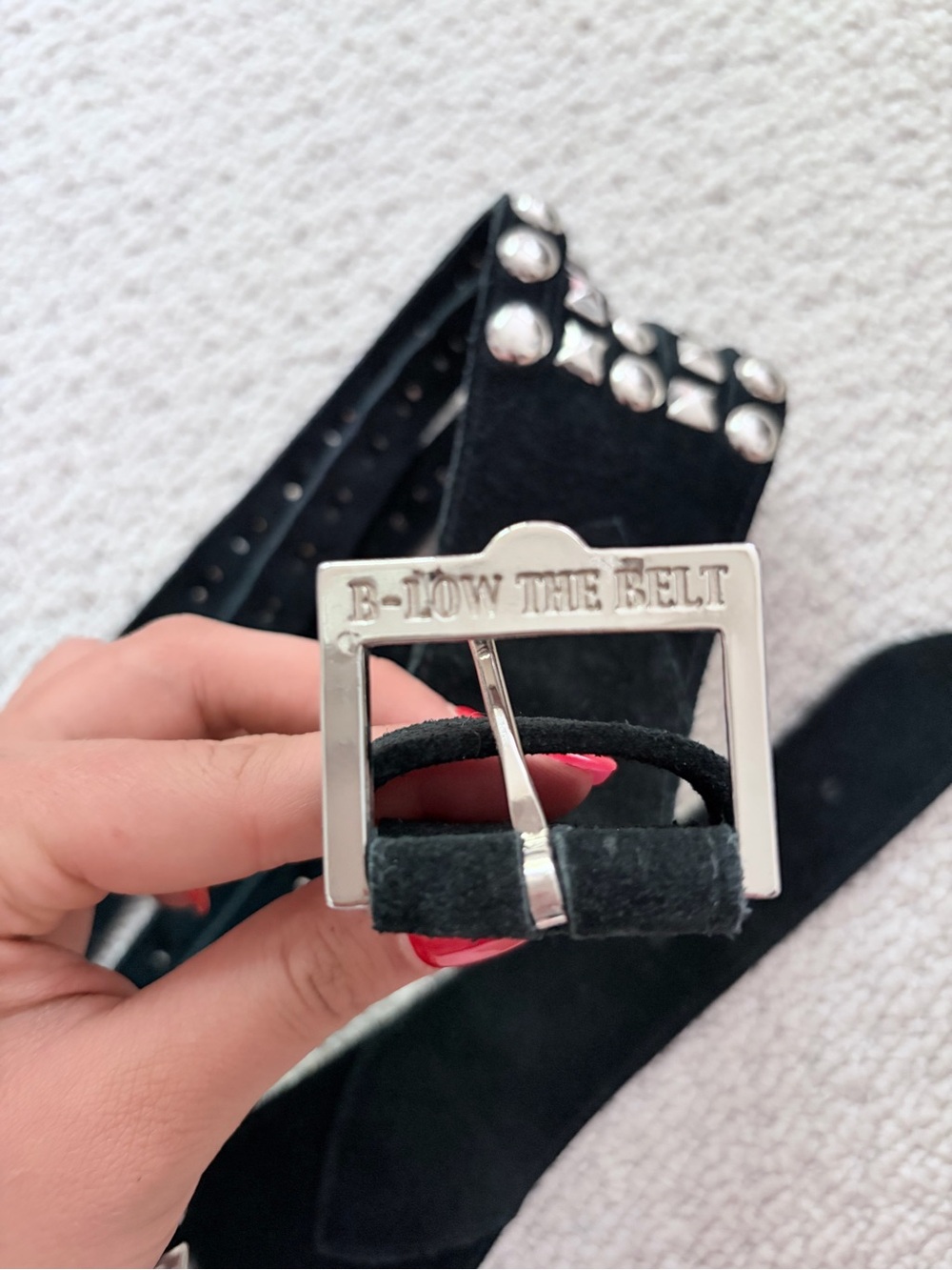 B-Low The Belt Black Suede Silver Studded Multi-Strap Belt Medium